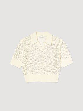 SANDRO CROPPED KNIT POLO SHIRT RHINESTONE XS